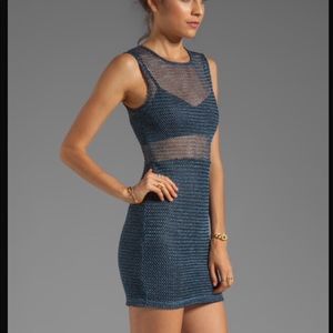 For Love & Lemons Metallic Blue Knit Dress